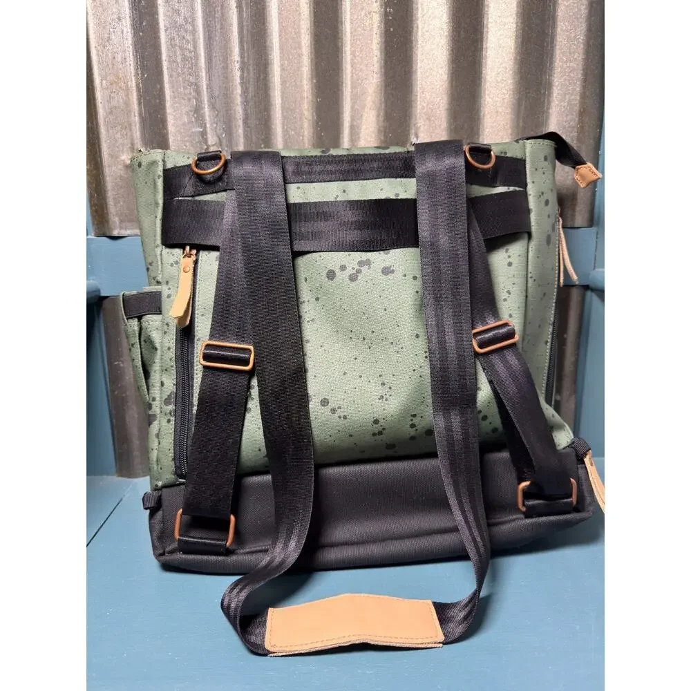 Petunia Pickle Bottom Pivot Backpack Diaper Bag Green Splatter Tote Discontinued